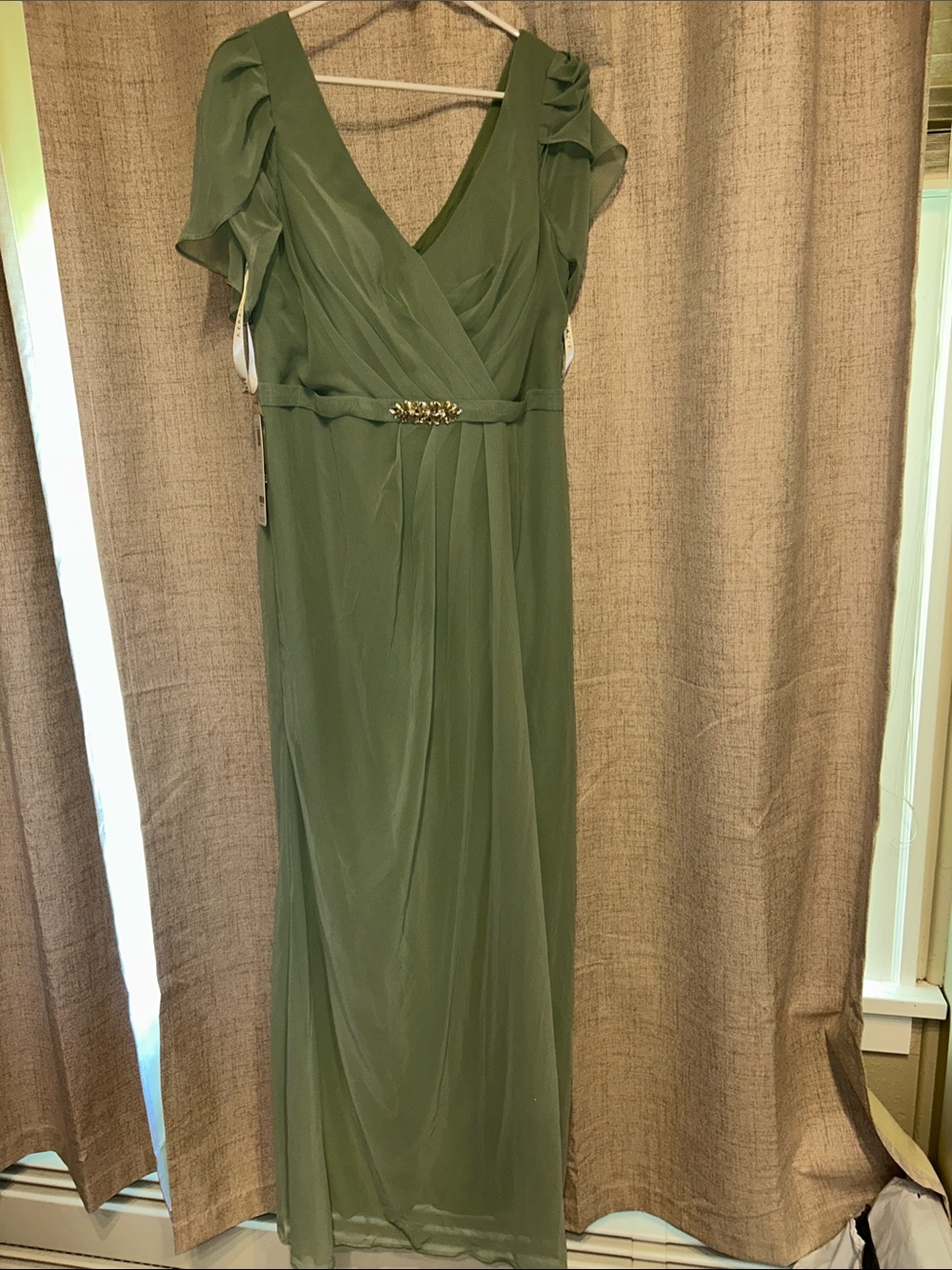 Azazie Matcha Green Chiffon V-Neck Wedding Dress